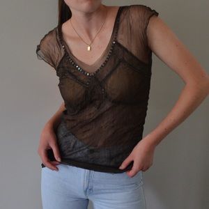 Brown Sheer Mesh Dynamite Top